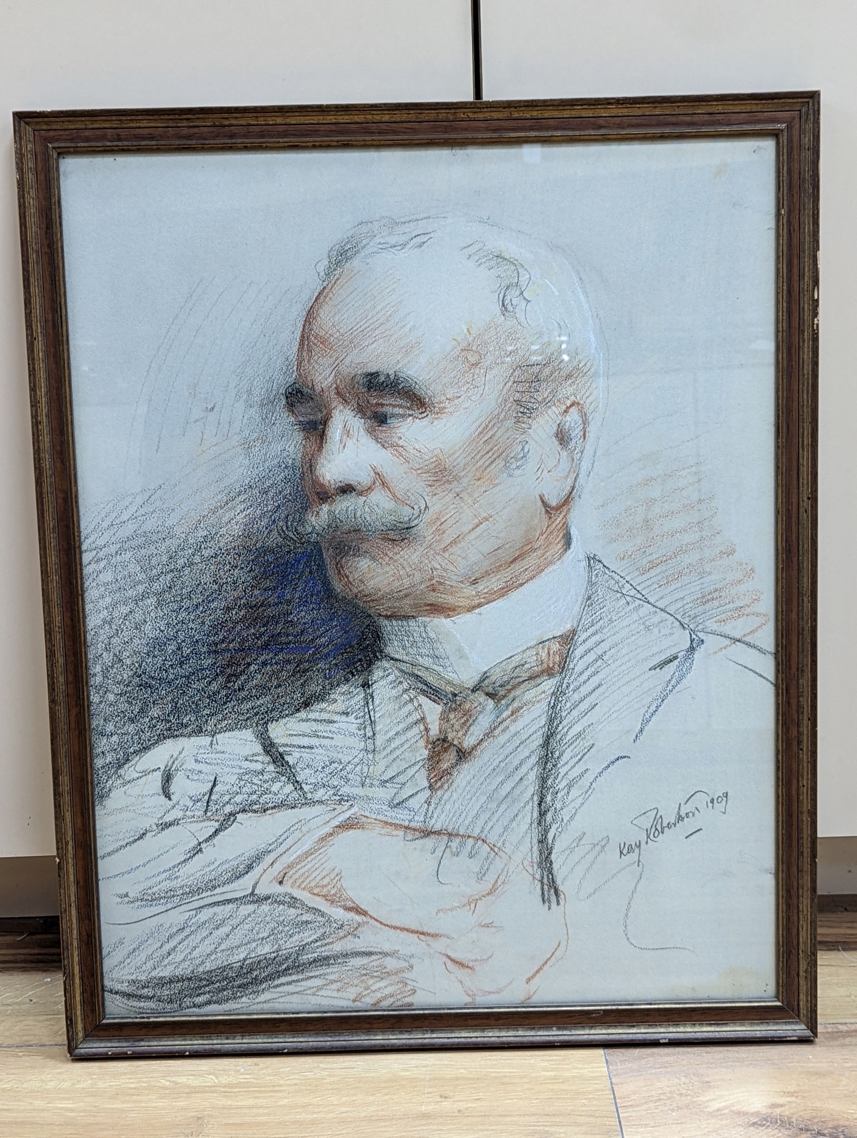Charles Kay Robertson (fl.1877-1931), conte chalk, Portrait of a gentleman, signed and dated 1909, 56 x 45cm